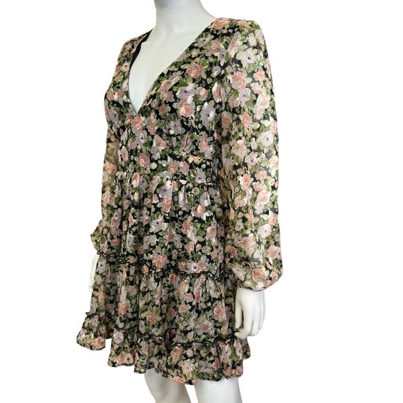 NEW ALL IN FAVOR NORDSTROM Multicolor Floral Long Sleeve Mini Dress Size M - Picture 4 of 6